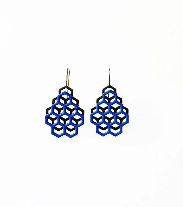 Black and Blue hexagon earrings