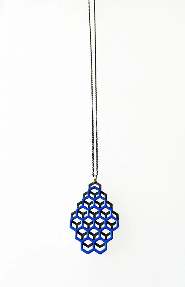 Blue and Black hexagon necklace