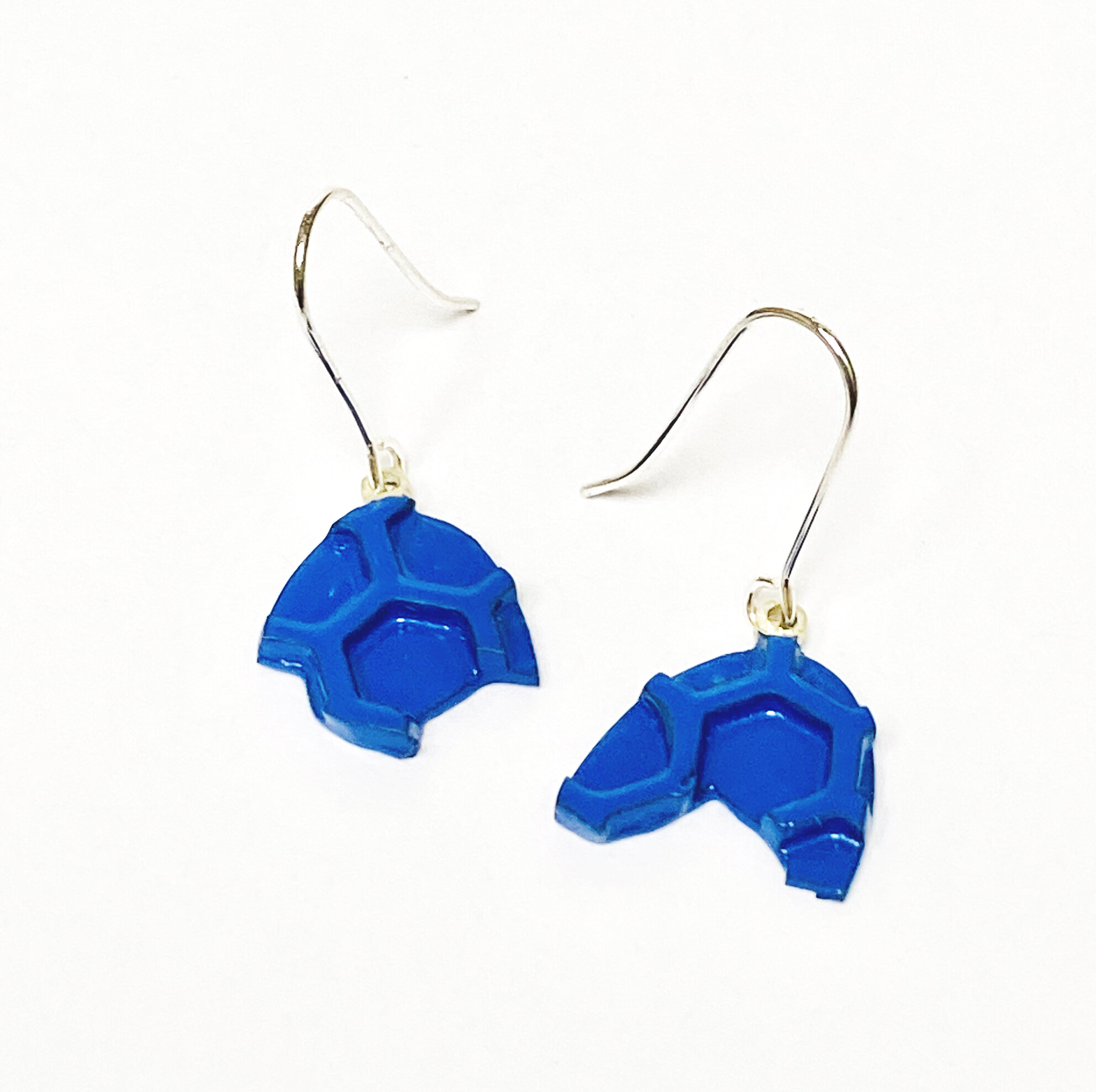Half &amp; Half blue hexagon hook earrings