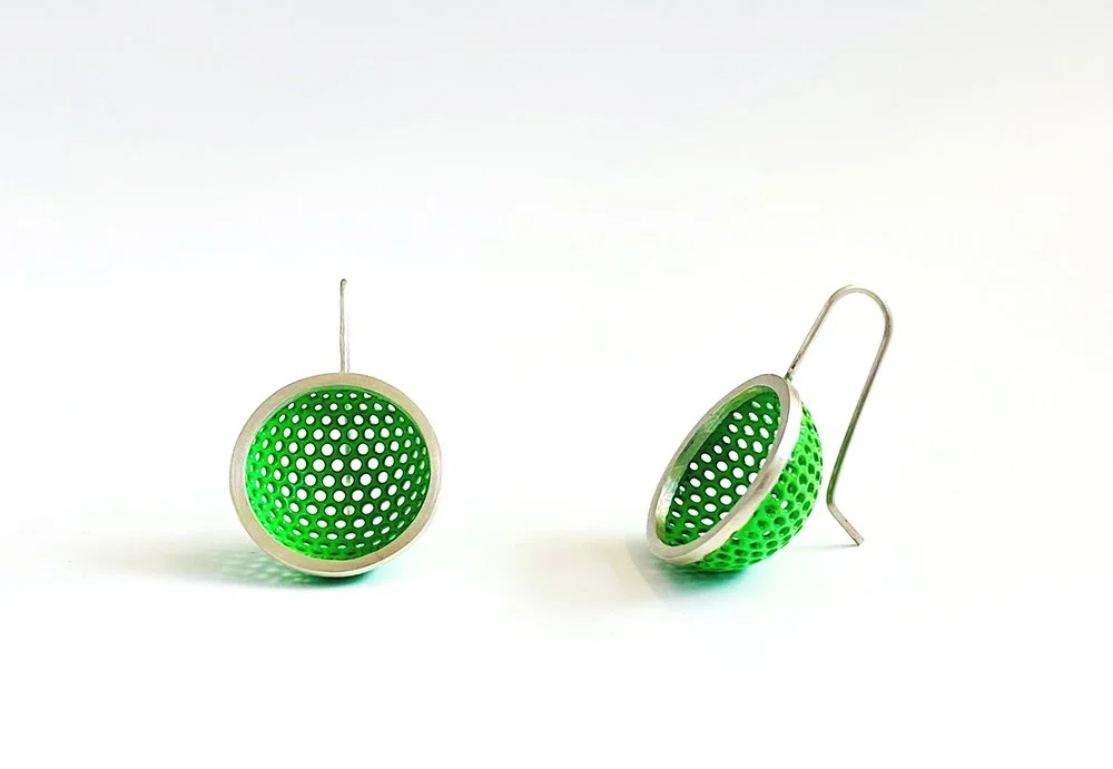 Green perforated cup earrings