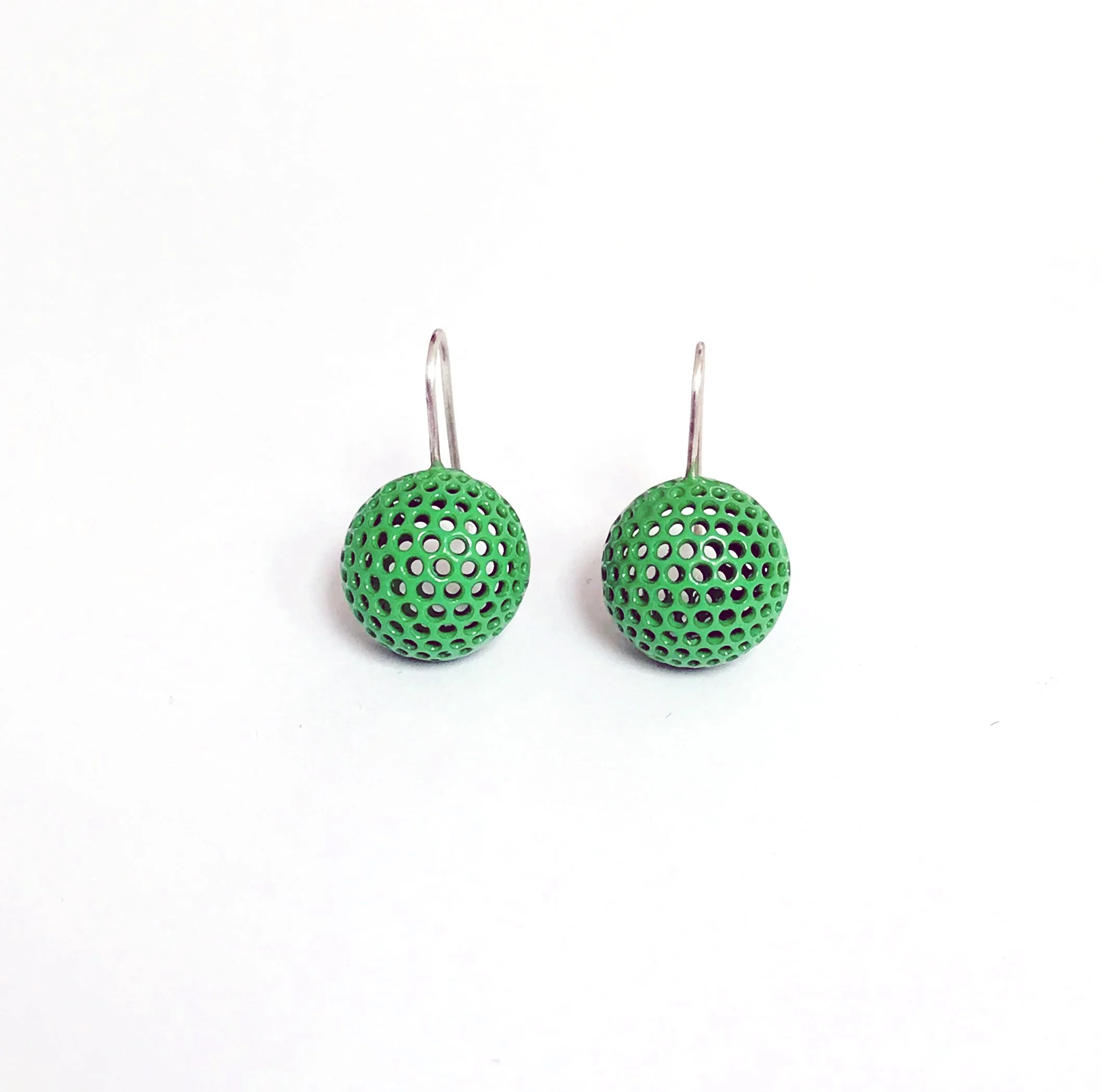 Green perforated ball earrings