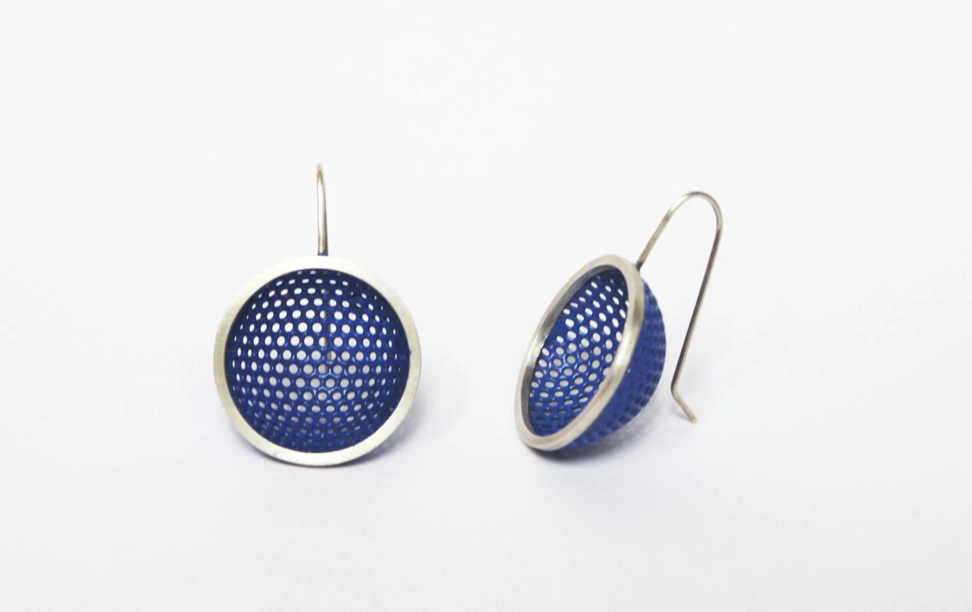 Blue perforated cup earrings
