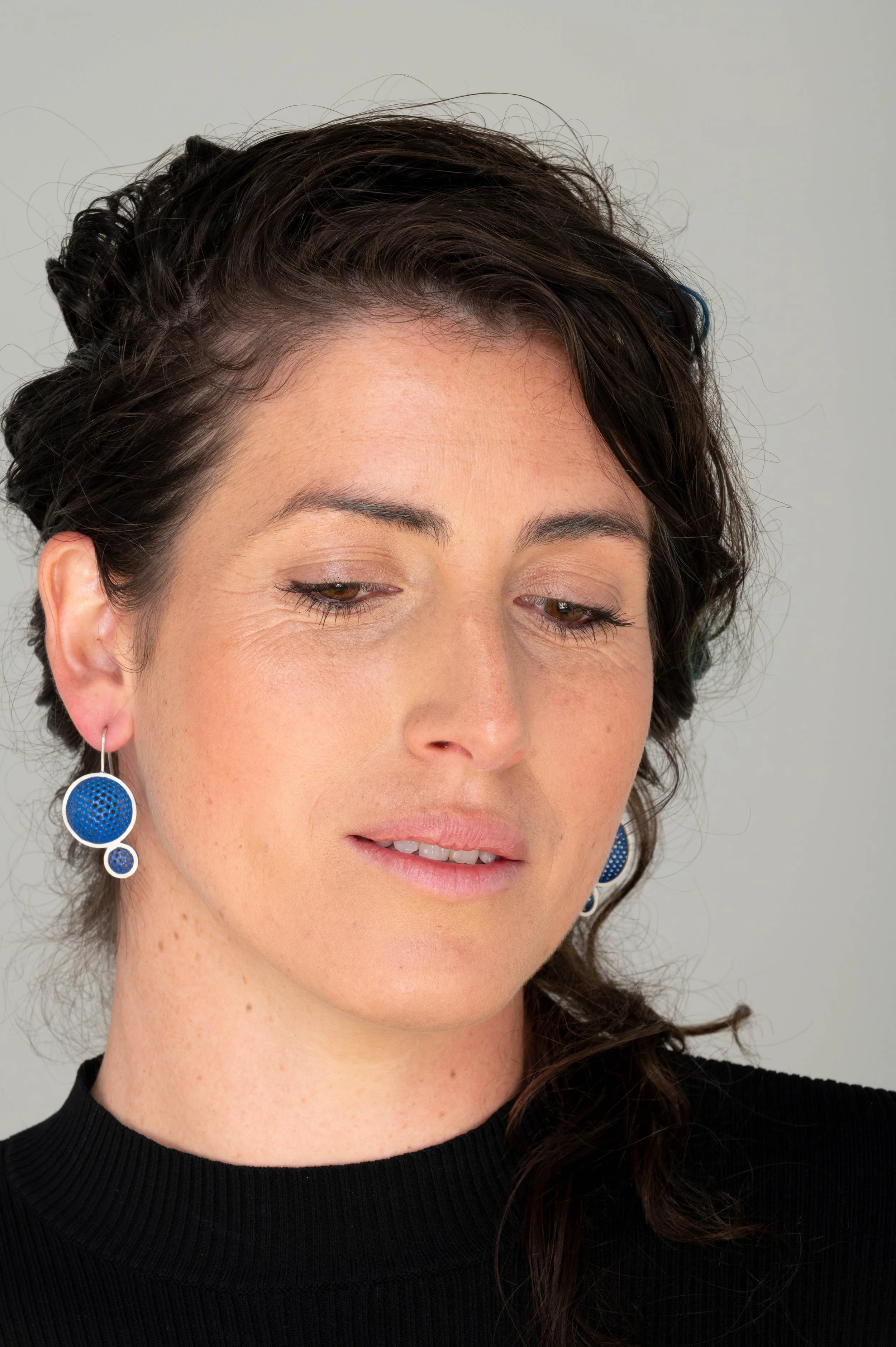 double drop blue pf hook earrings on model.jpg