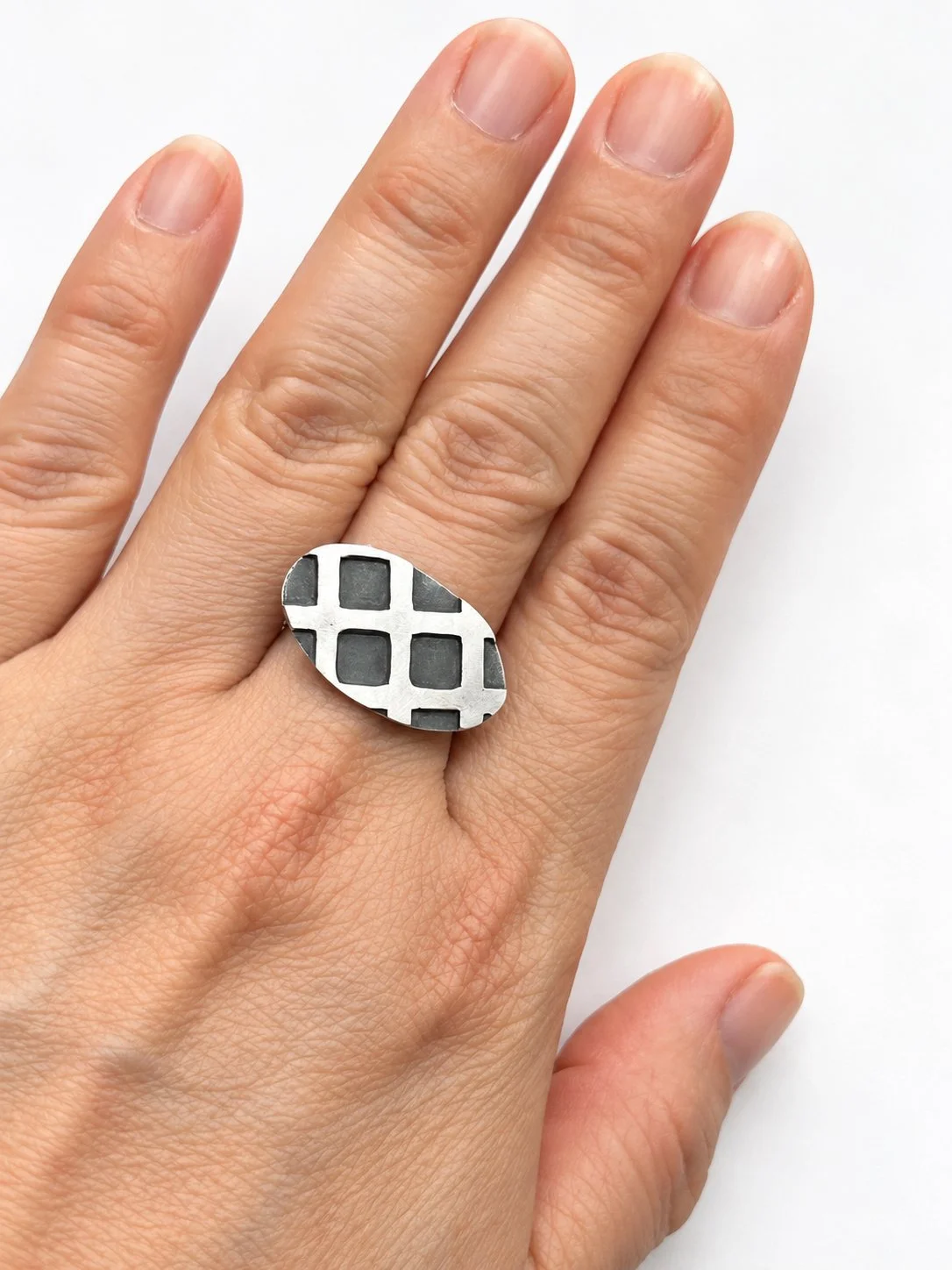 Geometric Silver Grid Ring on Hand.jpg