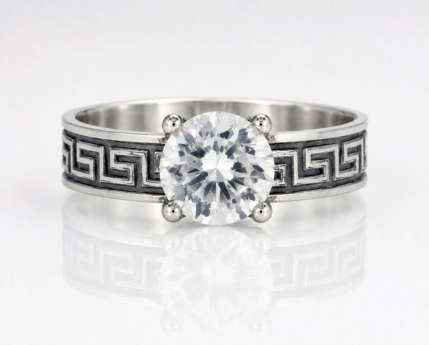 Sterling Silver Greek Key Gemstone Ring