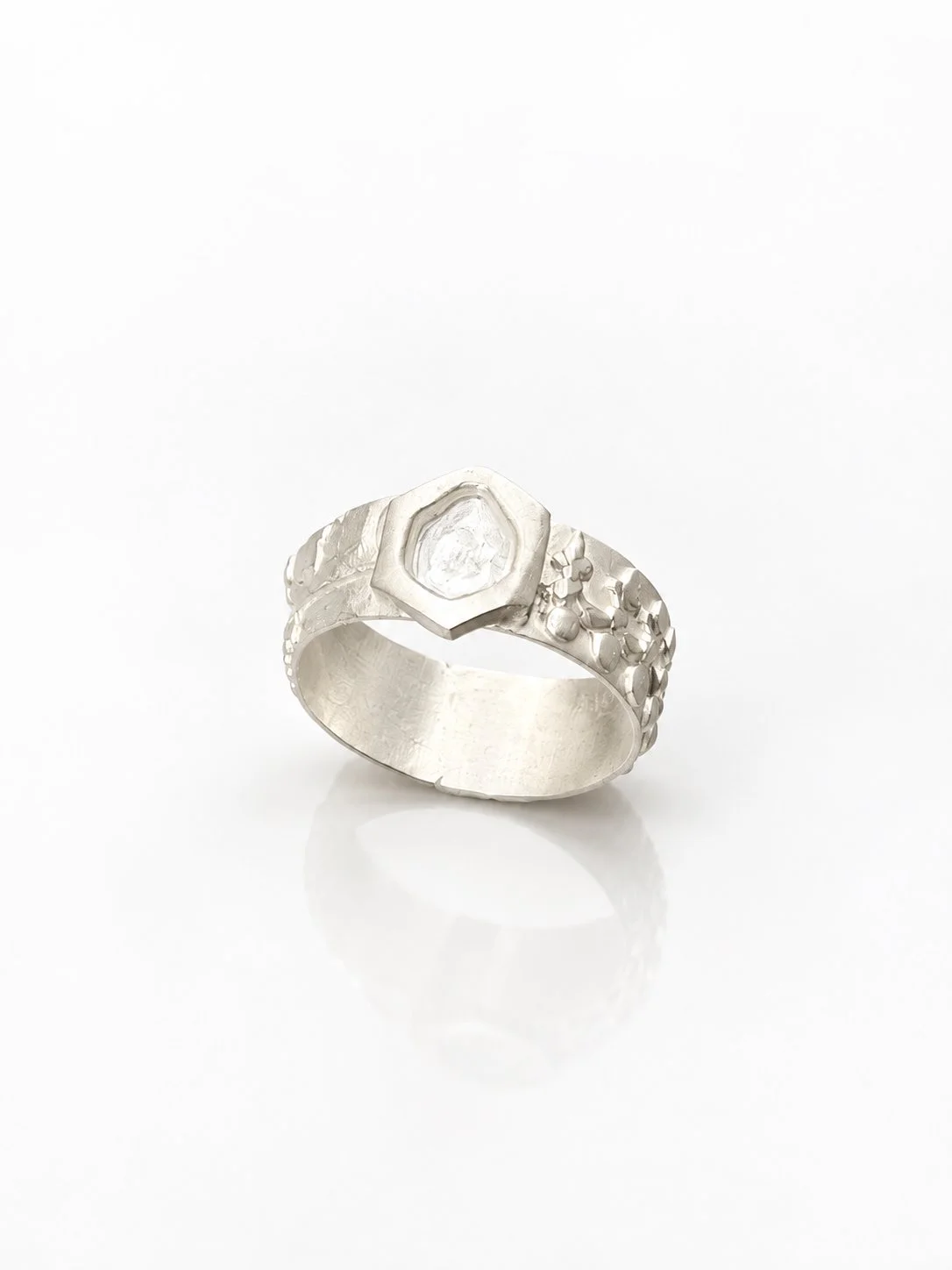Silver Nut and Floral Motif Ring