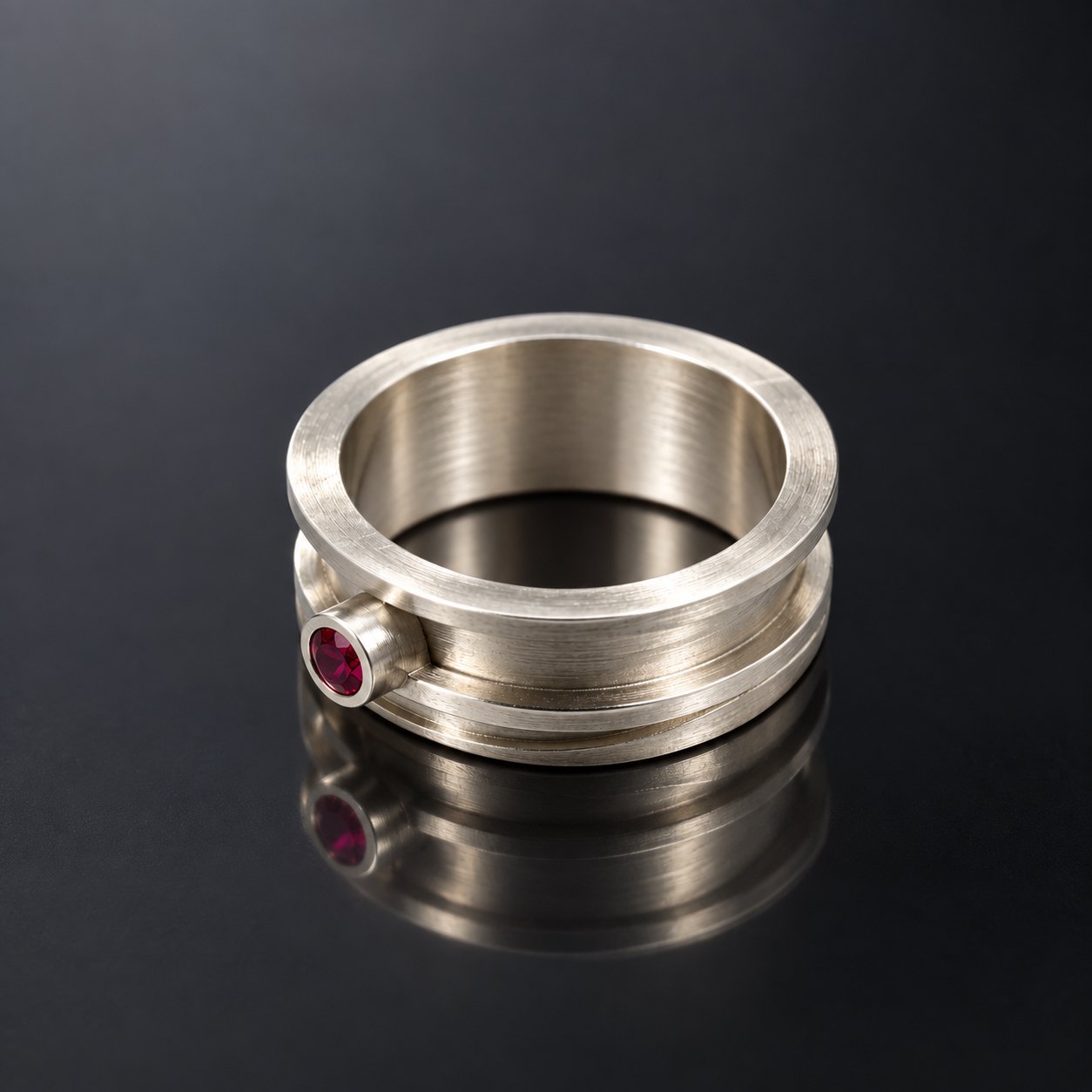 Brushed Silver Ring with Ruby Accent.jpg