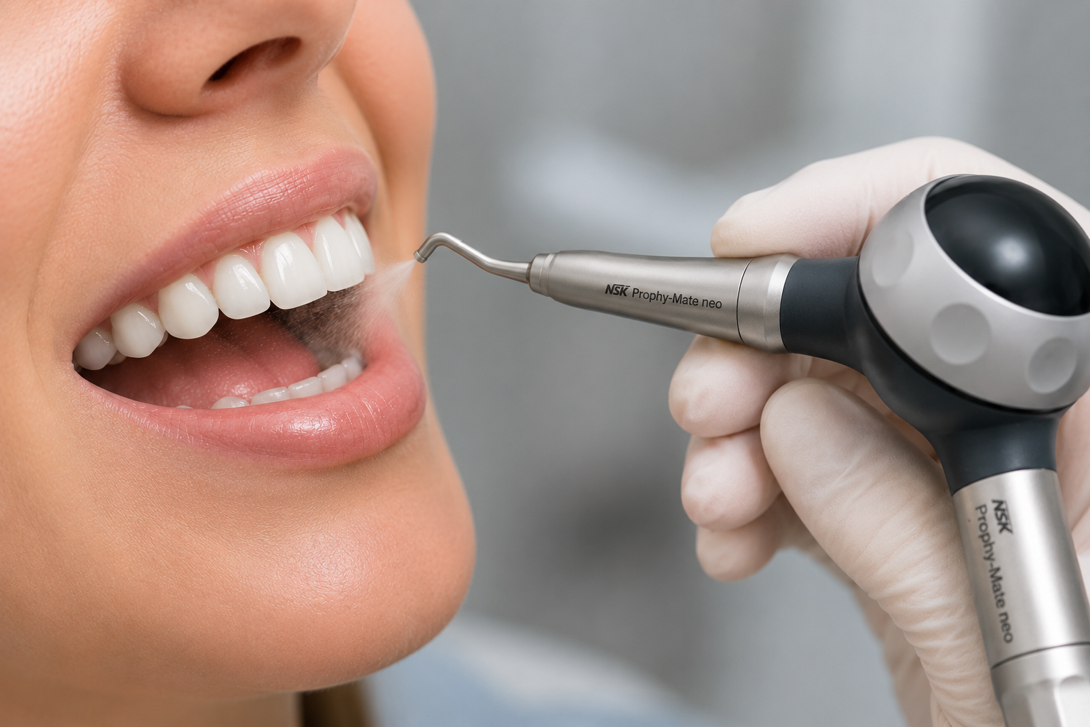 NSK airflow being used on a patient at a Dental Hygiene appointment in London