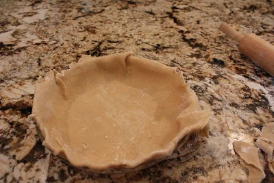 Roll out big enough to cover pie plate. Crimp edges.
