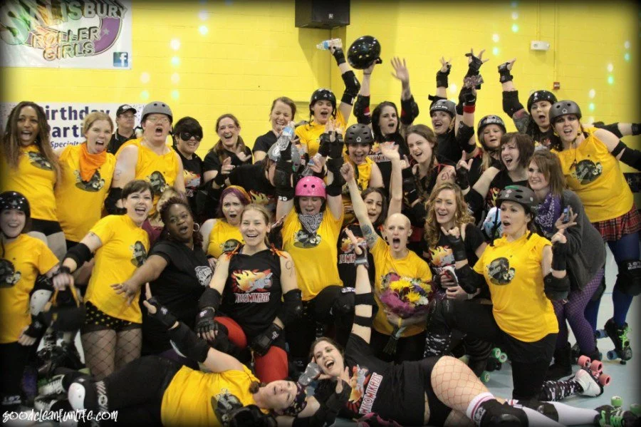Photo from our very first bout on March 20th, 2011, an intraleague mixer: Old Bay Bombers-154 vs Wicomikazis-103