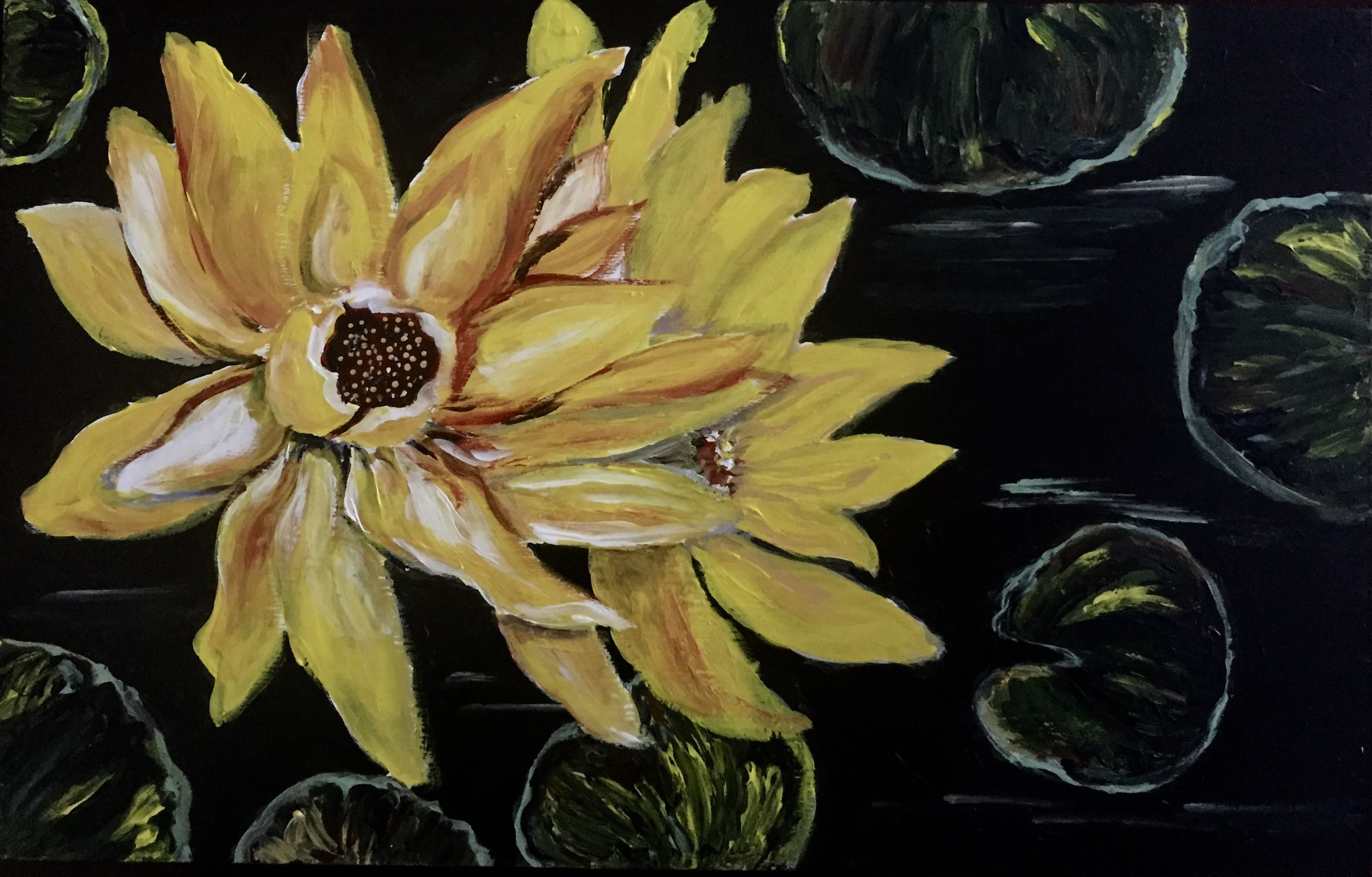 Yellow Water Lillies On A Decorative Tray