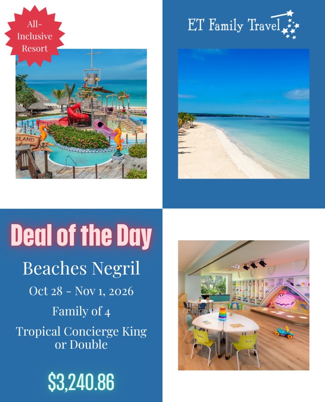 🎃 NO TRICKS, JUST TREATS! 🍬🌴

This Halloween, trade the candy for Caribbean sunshine and trick-or-treat in paradise at Beaches Negril, Jamaica!
With 1 NIGHT FREE + an EXTRA 7% OFF with the Beaches 7-7-7 Limited Time Deal, this family getaway is al