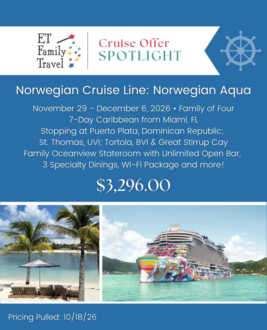 We JUST stepped off Norwegian Aqua&hellip; and now it&rsquo;s YOUR turn! 🚢🌴

If you followed our adventures this weekend and thought, &ldquo;I NEED to get on that ship!&rdquo; - this deal is for YOU!

🌊 7-Night Caribbean Cruise | Norwegian Aqua
📅