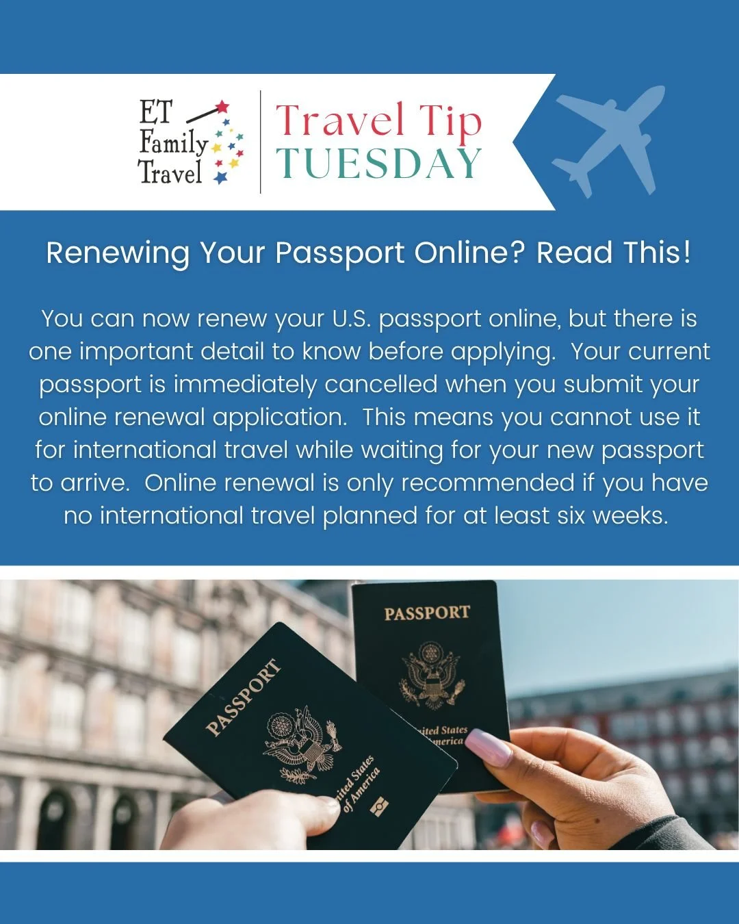 🚨 PSA: Renewing your passport online?  READ THIS FIRST! ✈️

Did you know you can renew your U.S. passport online?  Convenient, right?  But there's one VERY important detail you need to know before clicking submit! 👀

⚠️ Your current passport is CAN
