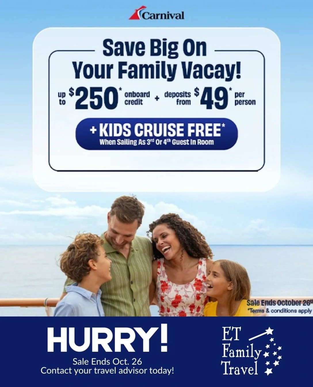 🚢 KIDS SAIL FREE! 🎉

Carnival&rsquo;s Family Fun Sale is here, and your next family getaway just got more affordable!

🌴 Kids Sail Free on select sailings
💰 Save up to $125 per stateroom
✨ Just $25 deposits per person for cabins of 3+ guests!

Bo