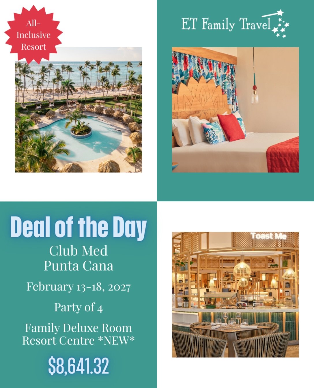 🌴 PRESIDENTS&rsquo; WEEK IN PARADISE! ☀️

Escape the winter cold with a family getaway to the newly refreshed Club Med Punta Cana!

📅 February 13&ndash;18, 2027
👨&zwj;👩&zwj;👧&zwj;👦 Family of 4
🛏️ Newly renovated Family Deluxe Room
🚐 Roundtrip