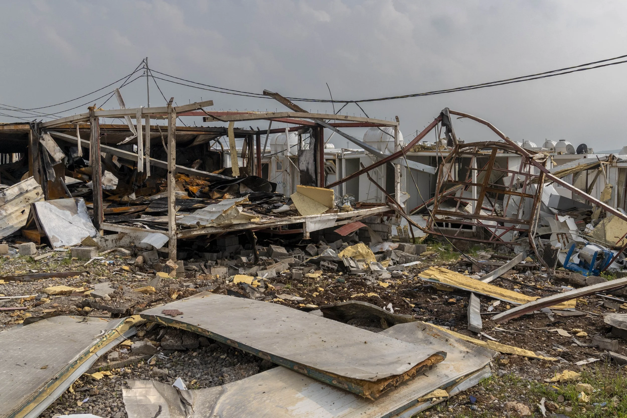  A destroyed section of the Surdash Komala camp which was obliterated by the April 14 Iranian shahed drone attack. 