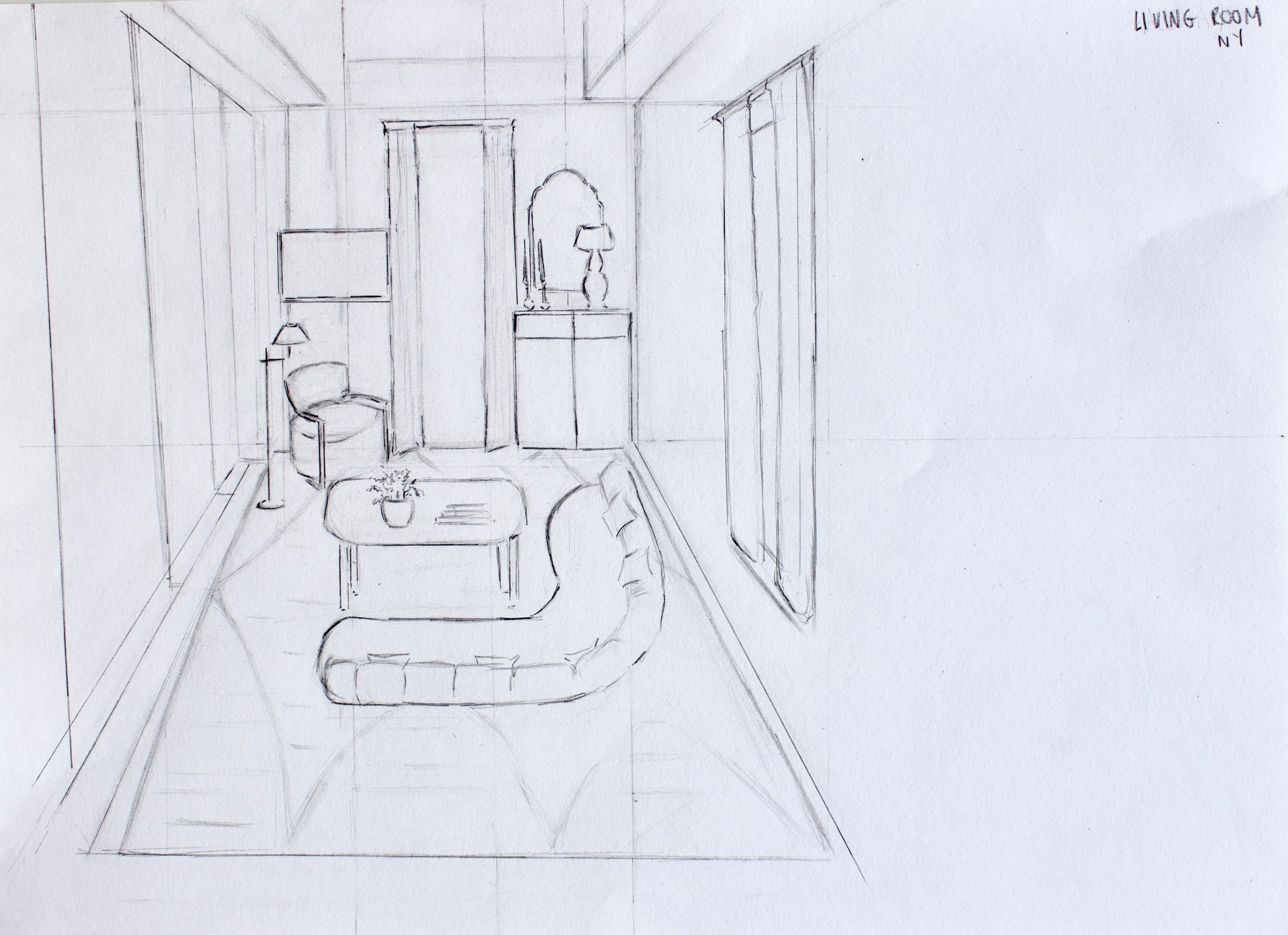 Interior design sketch- New York basement, 2022