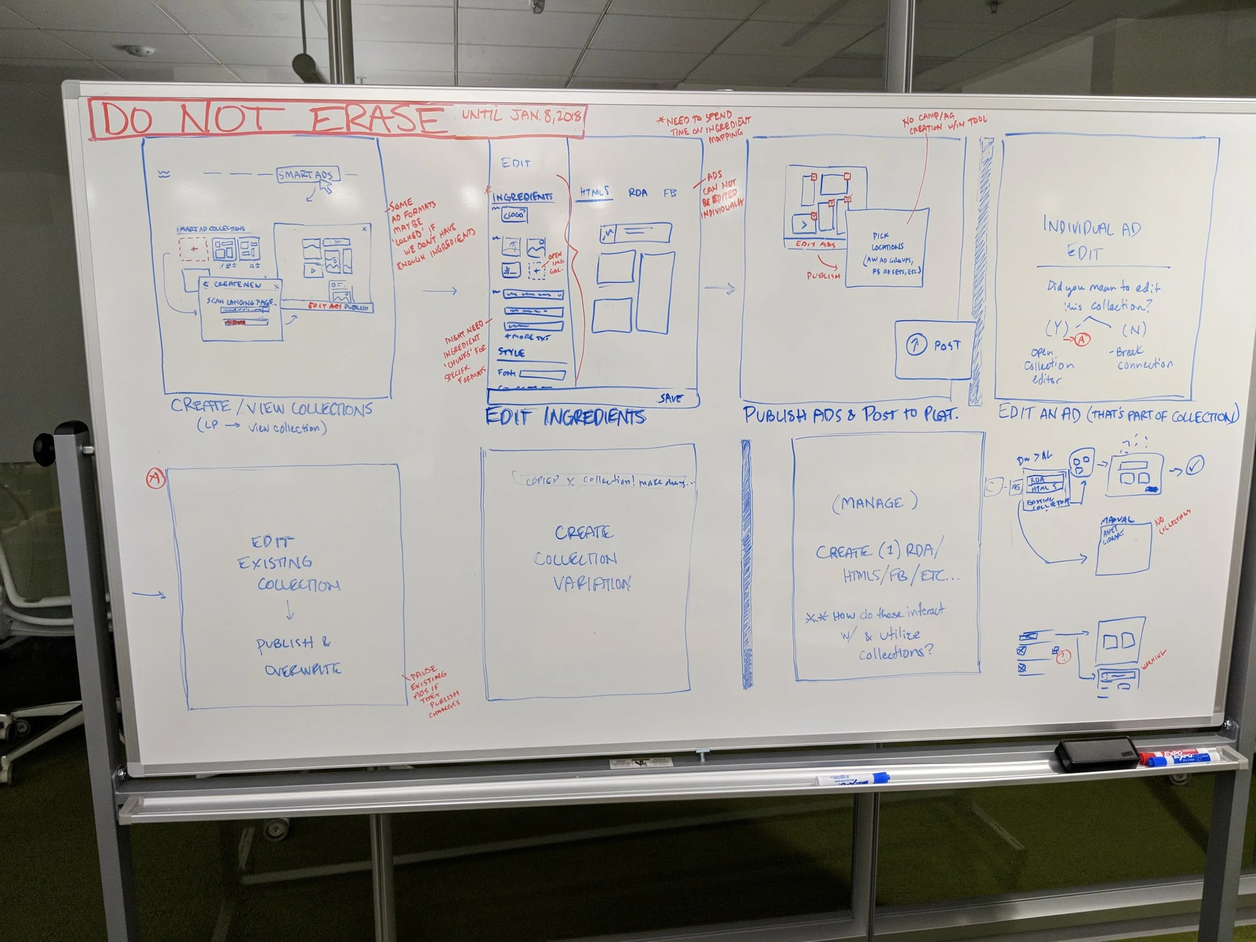 Early concept whiteboard sketches I shared with the cross-functional teams for feedback