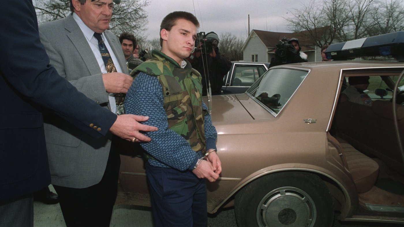 Jessie Miseekelley being lead away from court.