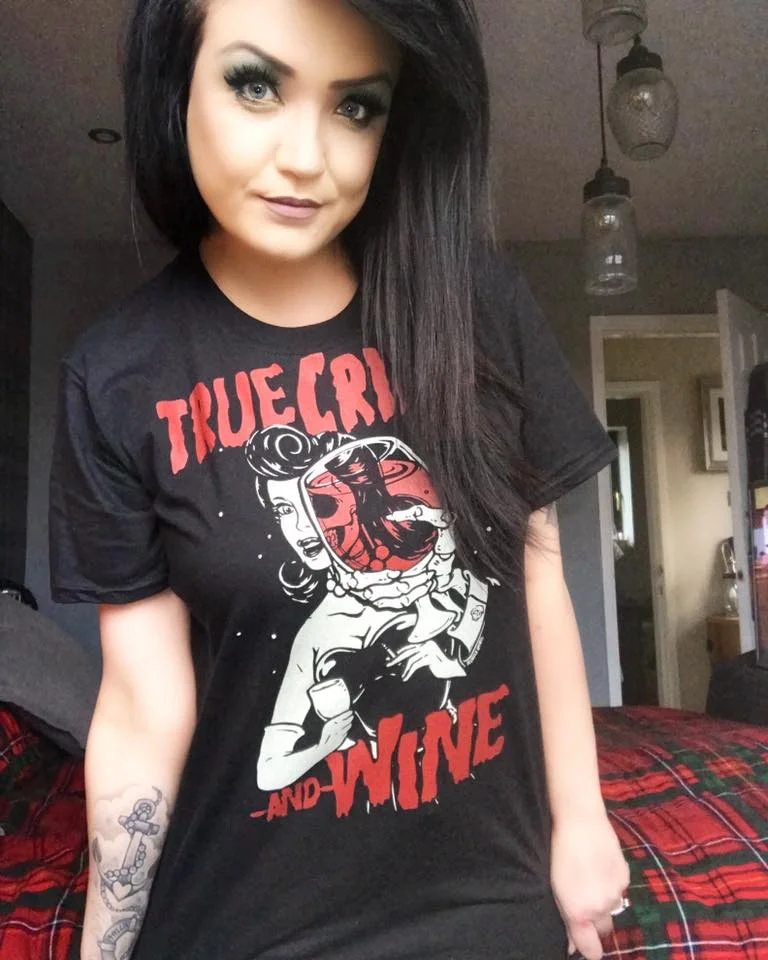 Murder Apparel’s True Crime and Wine T-shirt.