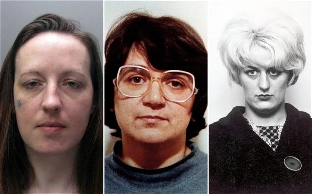 Joanna alongside the two other women who were given the same sentence as her - a whole life tariff. (Rose West & Myrah Hindley)
