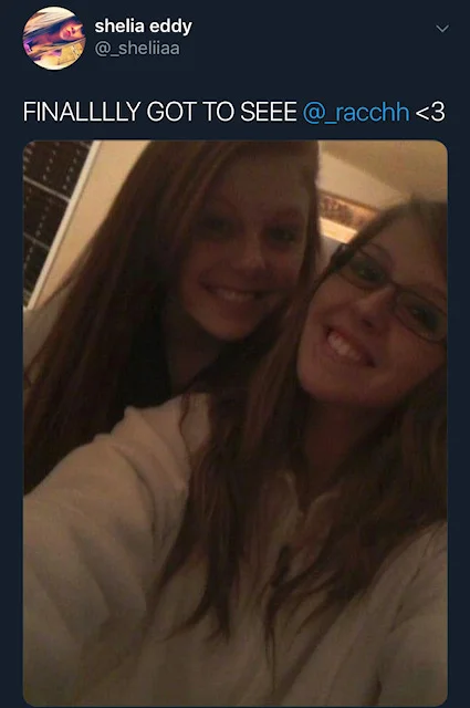 Sheila Eddy uploaded this photograph to her Twitter account during her reunion with Rachel Shoaf, who unbeknown to her was wearing a wire in order to attempt to record Sheila incriminate herself in the murder.