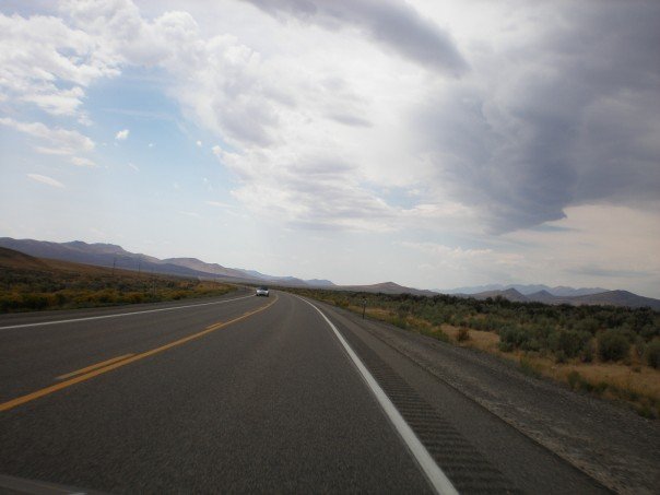 On the road.