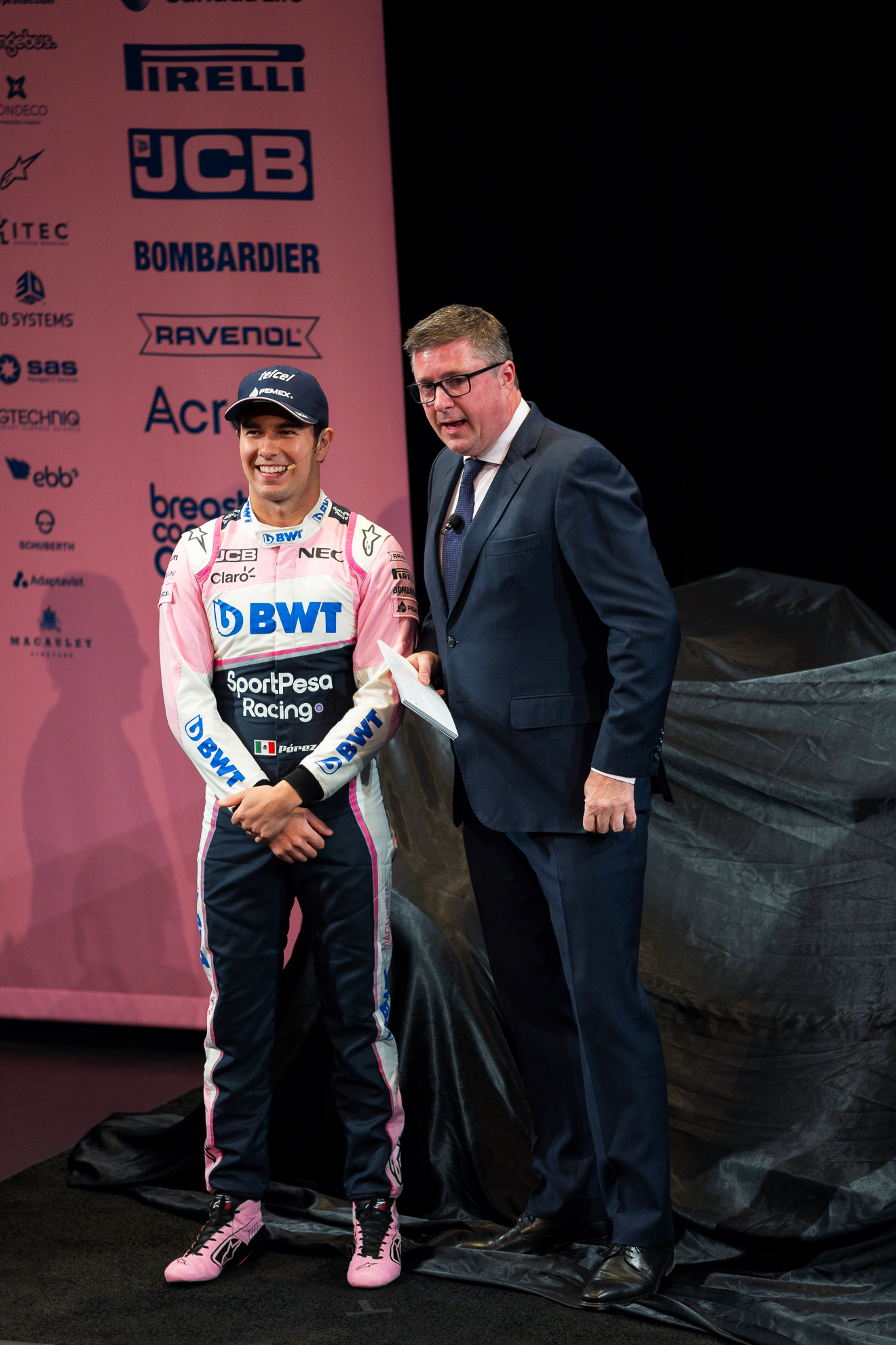  Toronto, Canada 13 Feb, 2019. SportPesa Racing Point F1 Team launch their 2019 car and livery at the John Bassett Theatre in Toronto, Canada. Credit: Gary Hebding Jr/Alamy Live News 