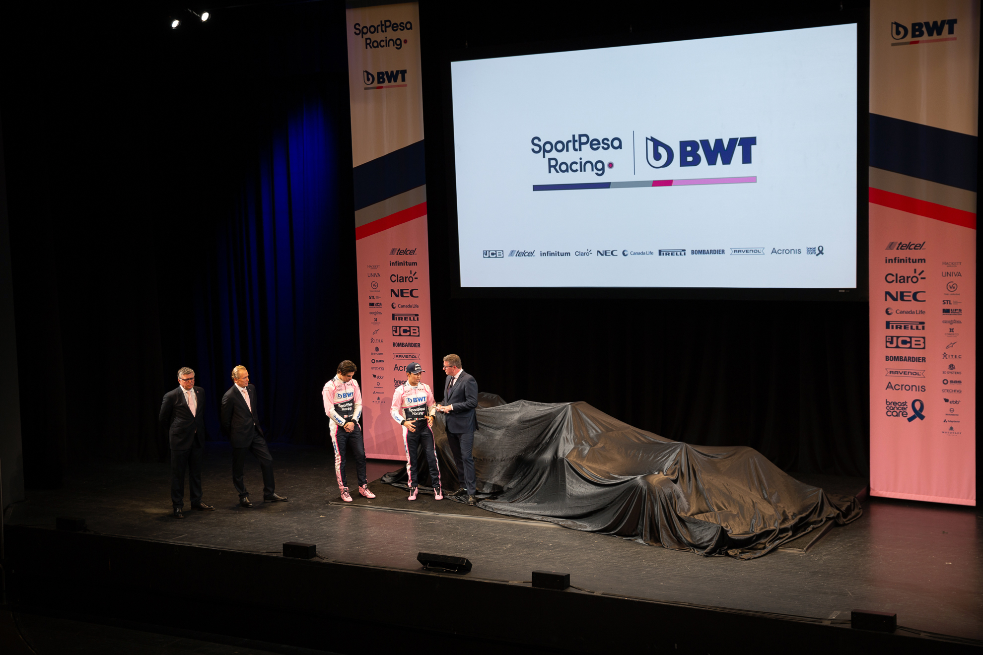  Toronto, Canada 13 Feb, 2019. SportPesa Racing Point F1 Team launch their 2019 car and livery at the John Bassett Theatre in Toronto, Canada. Credit: Gary Hebding Jr/Alamy Live News 