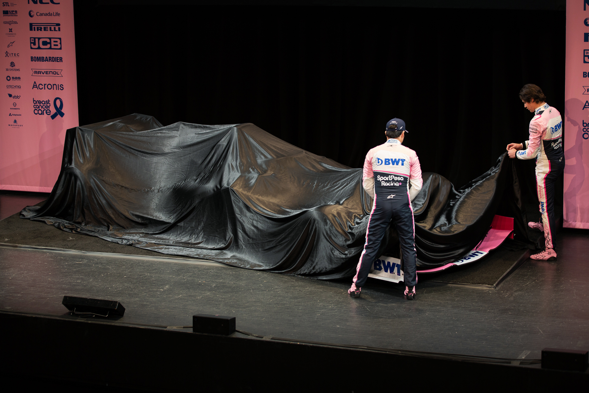  Toronto, Canada 13 Feb, 2019. SportPesa Racing Point F1 Team launch their 2019 car and livery at the John Bassett Theatre in Toronto, Canada. Credit: Gary Hebding Jr/Alamy Live News 