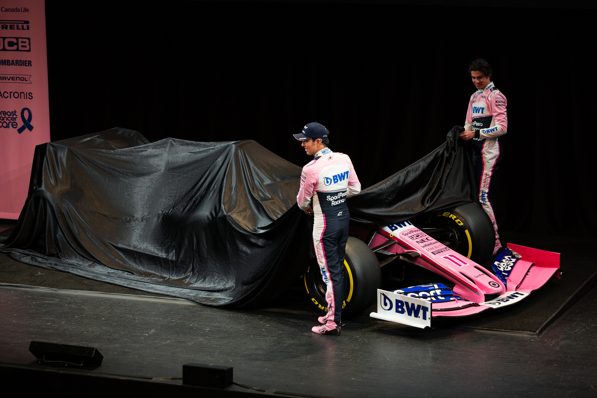  Toronto, Canada 13 Feb, 2019. SportPesa Racing Point F1 Team launch their 2019 car and livery at the John Bassett Theatre in Toronto, Canada. Credit: Gary Hebding Jr/Alamy Live News 