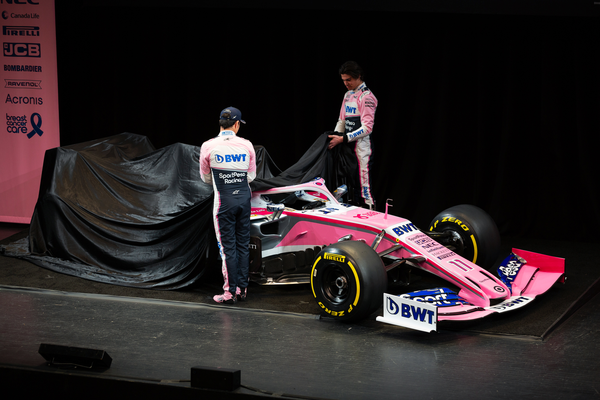  Toronto, Canada 13 Feb, 2019. SportPesa Racing Point F1 Team launch their 2019 car and livery at the John Bassett Theatre in Toronto, Canada. Credit: Gary Hebding Jr/Alamy Live News 