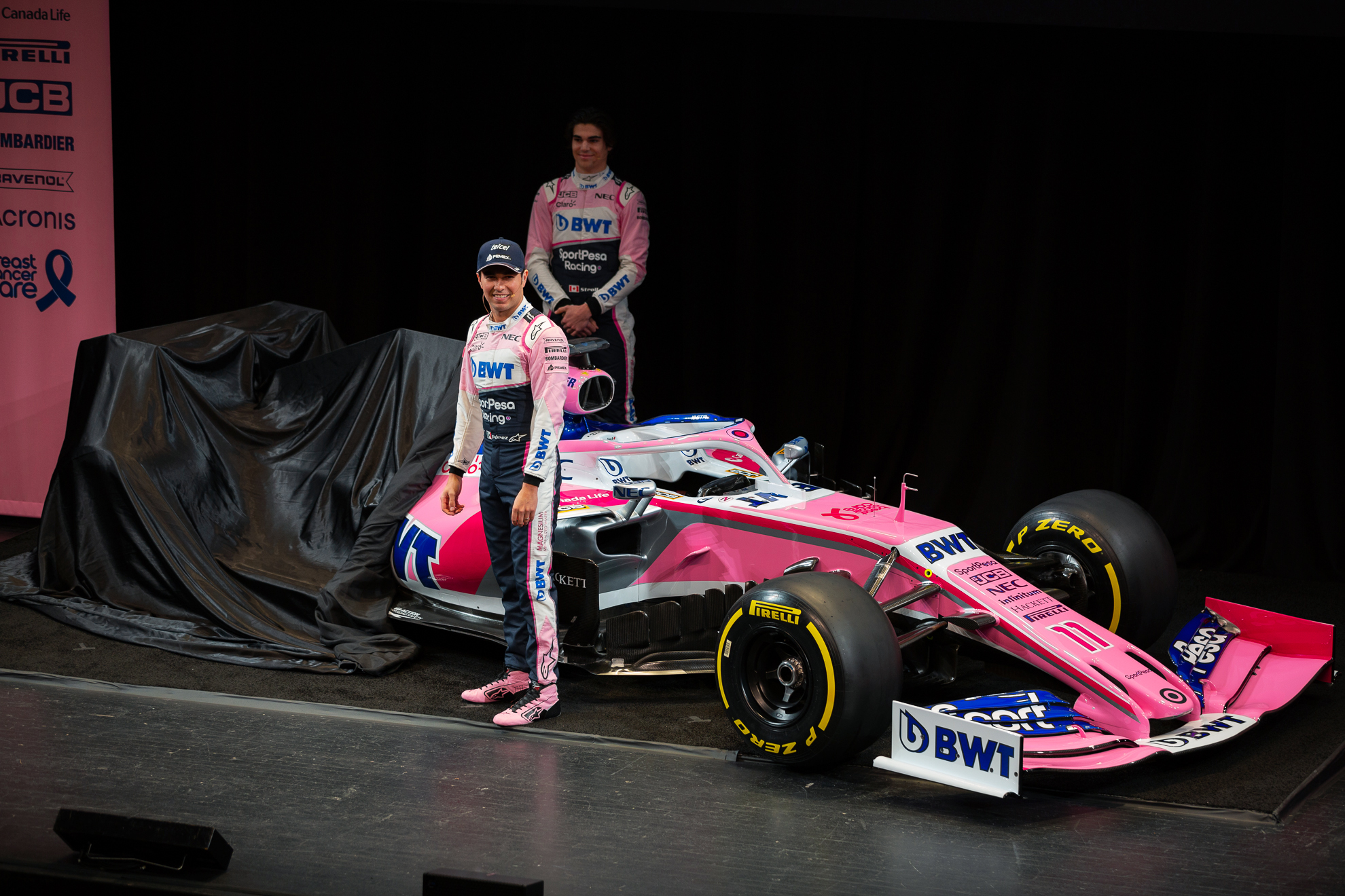  Toronto, Canada 13 Feb, 2019. SportPesa Racing Point F1 Team launch their 2019 car and livery at the John Bassett Theatre in Toronto, Canada. Credit: Gary Hebding Jr/Alamy Live News 