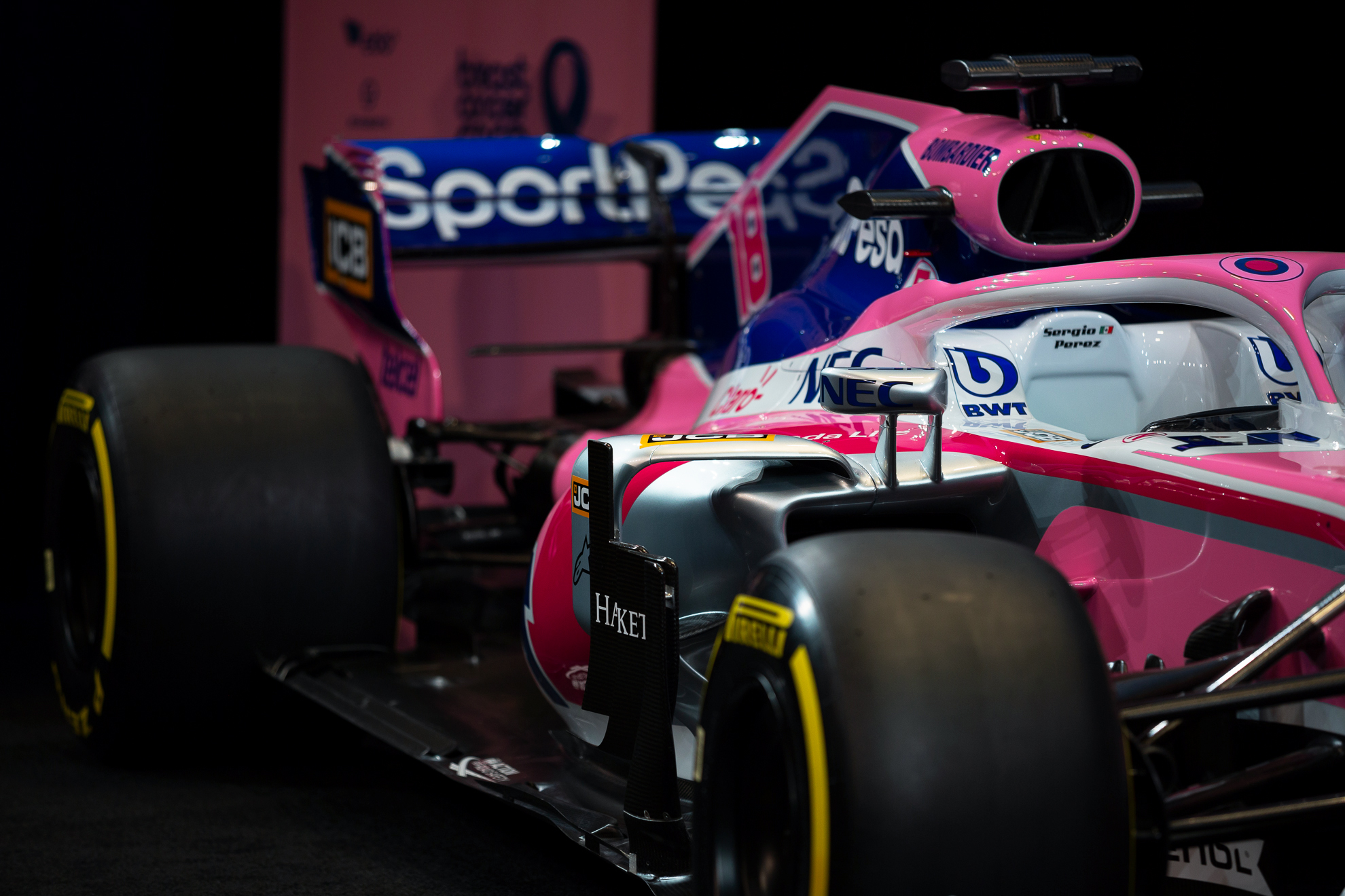  Toronto, Canada 13 Feb, 2019. SportPesa Racing Point F1 Team launch their 2019 car and livery at the John Bassett Theatre in Toronto, Canada. Credit: Gary Hebding Jr/Alamy Live News 