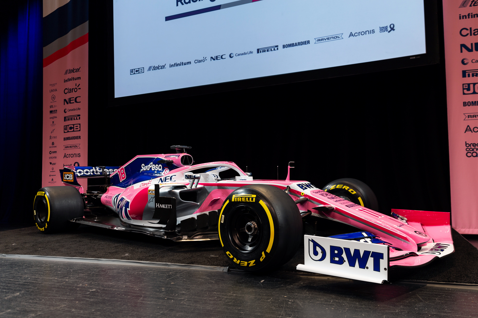  Toronto, Canada 13 Feb, 2019. SportPesa Racing Point F1 Team launch their 2019 car and livery at the John Bassett Theatre in Toronto, Canada. Credit: Gary Hebding Jr/Alamy Live News 