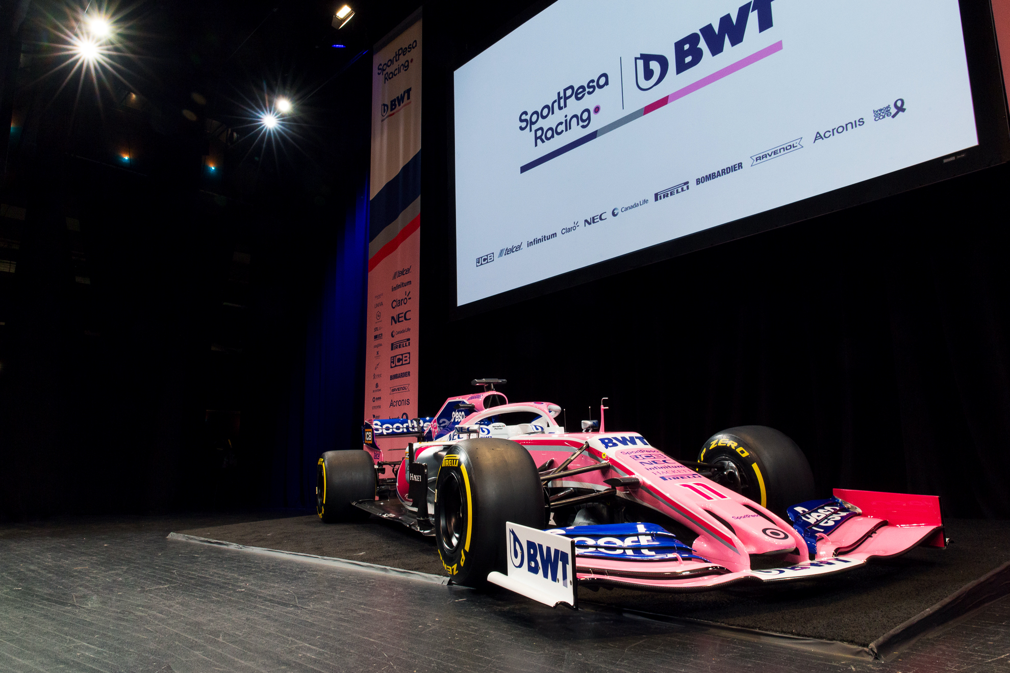  Toronto, Canada 13 Feb, 2019. SportPesa Racing Point F1 Team launch their 2019 car and livery at the John Bassett Theatre in Toronto, Canada. Credit: Gary Hebding Jr/Alamy Live News 