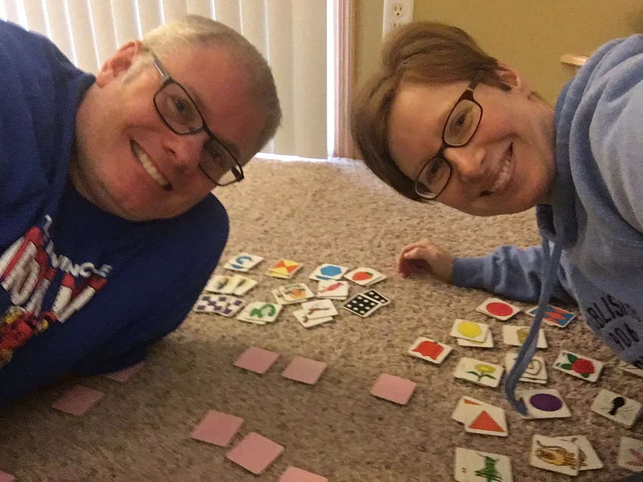 My husband, Dennis, and I playing our first game of Memory together.