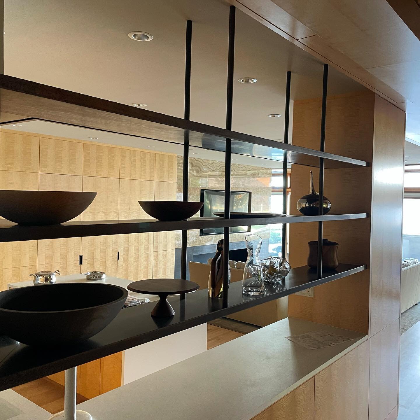 Brass kitchen shelving for this beautiful waterfront spot in Kirkland.