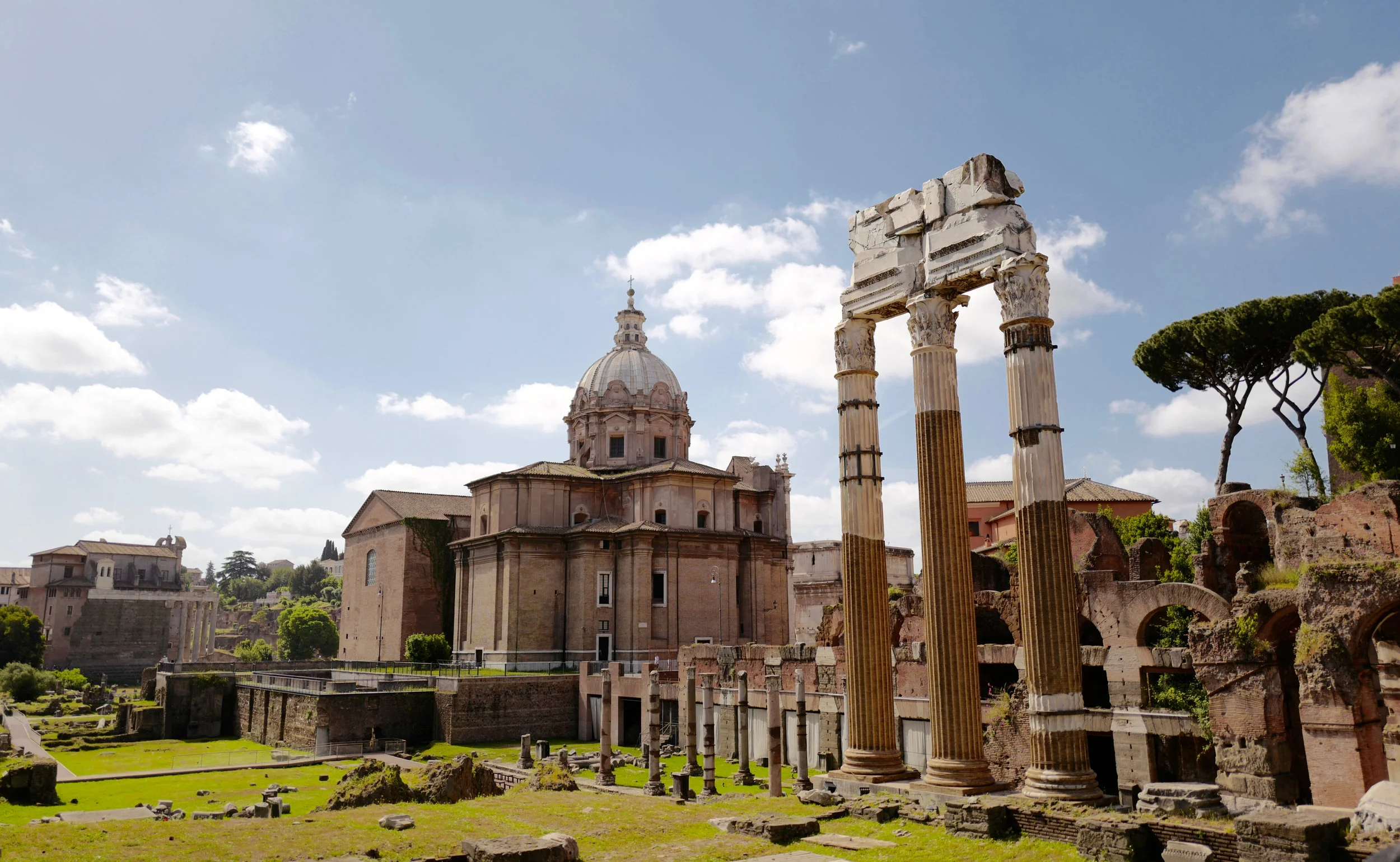 The Roman Forum with the Temple of Castor and Pollux (3 columns) in the foreground