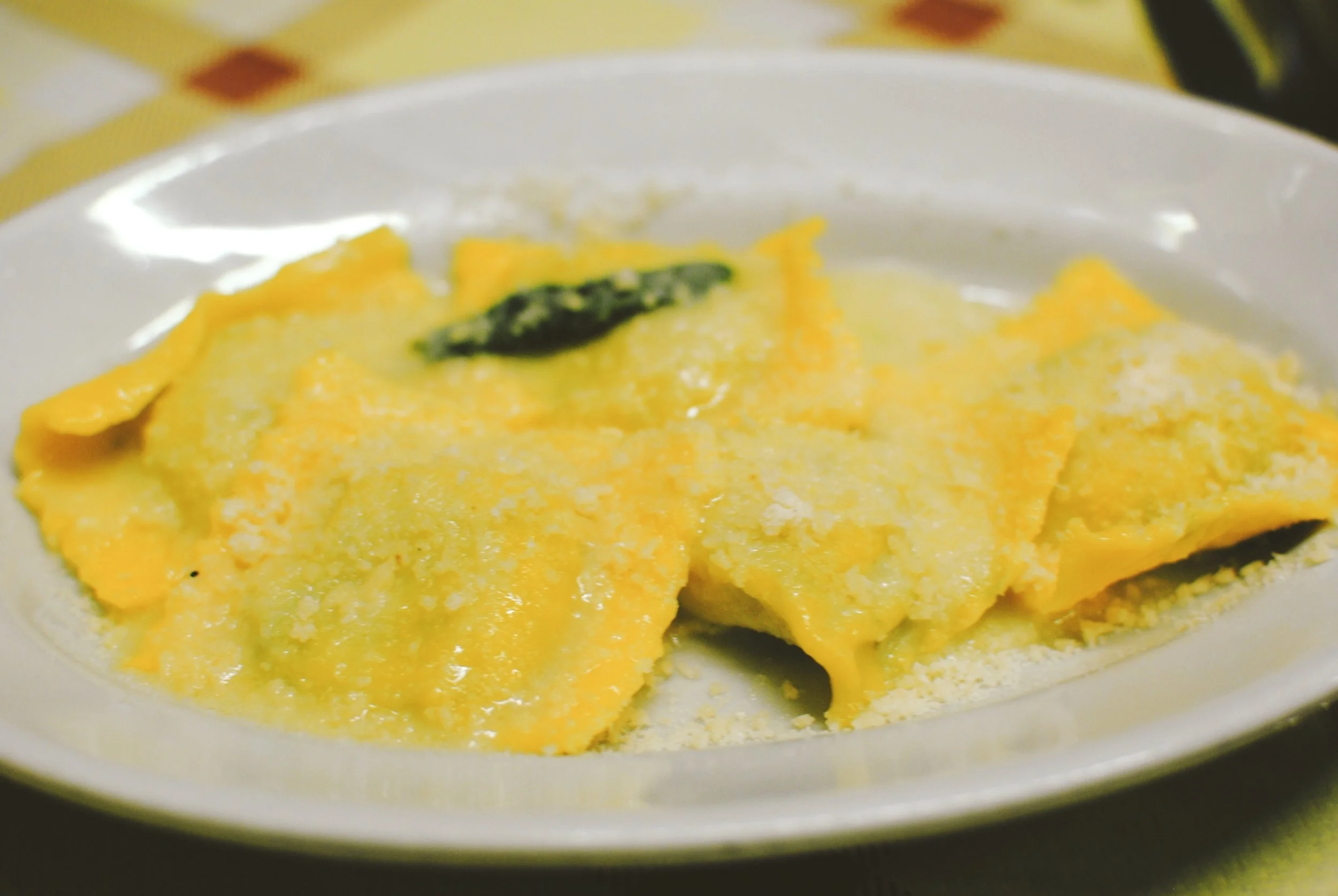 Ravioli with a butter sage sauce.