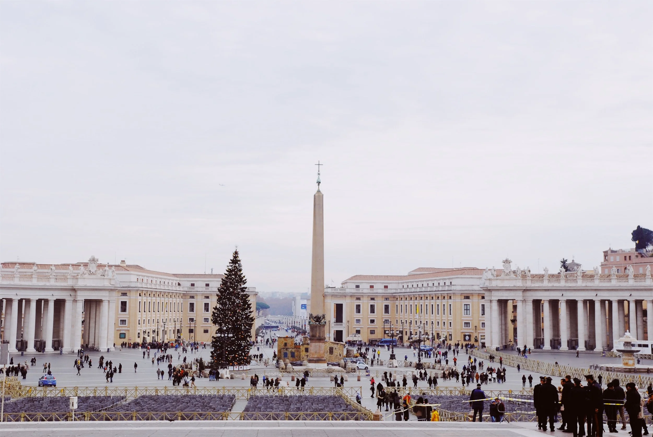 St. Peter’s Square: Gian Lorenzo Bernini designed the space. In the center is an Egyptian obelisk (originally from Heliopolis) made of red granite.