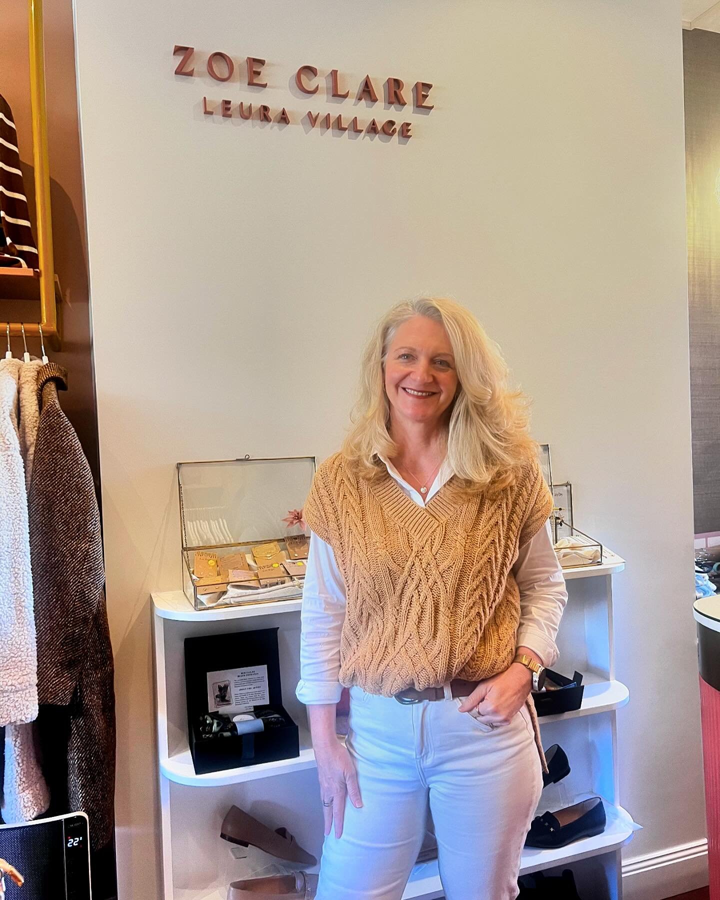 The perfect blend of classic, warm and fun. 

Get ready to elevate your casual style with this stunning caramel-colored knitted vest, also available in cream, created by Australian brand Maxted.

Jen&rsquo;s wearing this cozy vest over a crisp, plain