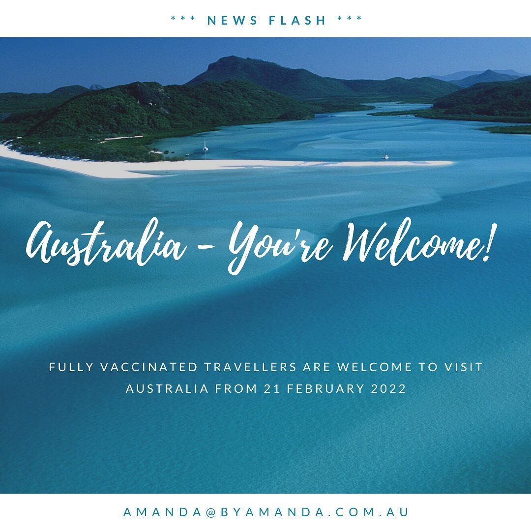 Great news this Monday morning! After almost 2 years Australia will welcome back international travellers from 21 February 2022.  We can&rsquo;t stop 😁😁😁