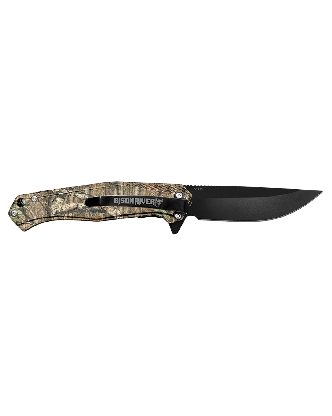 Bison River 4 1/2" Green Camo with Black Aluminum Everyday Carry Knife BR1071