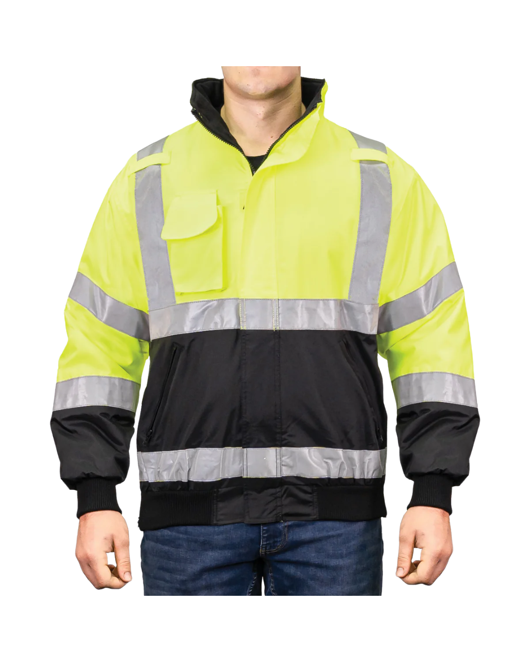 THE MUNICIPALITY HI-VIS BOMBER JACKET WITH HIDEAWAY HOOD 1370