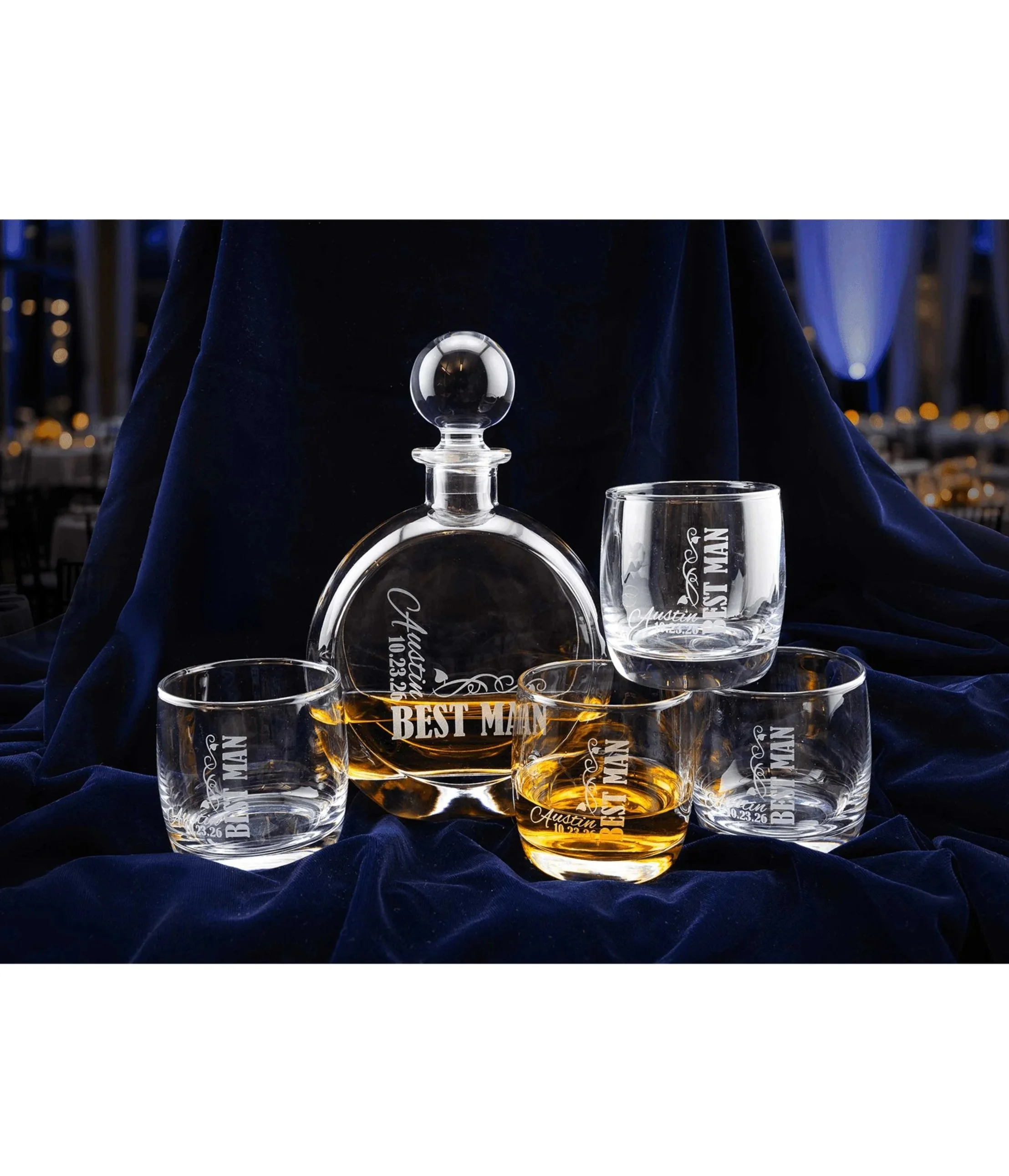 Polar Camel 750 mL Flat Round Glass Decanter Set with Four Rocks Glasses DCS302S