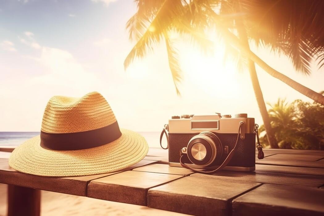 ai-generated-straw-hat-and-camera-close-up-summer-vacation-background-ai-generated-photo.jpg