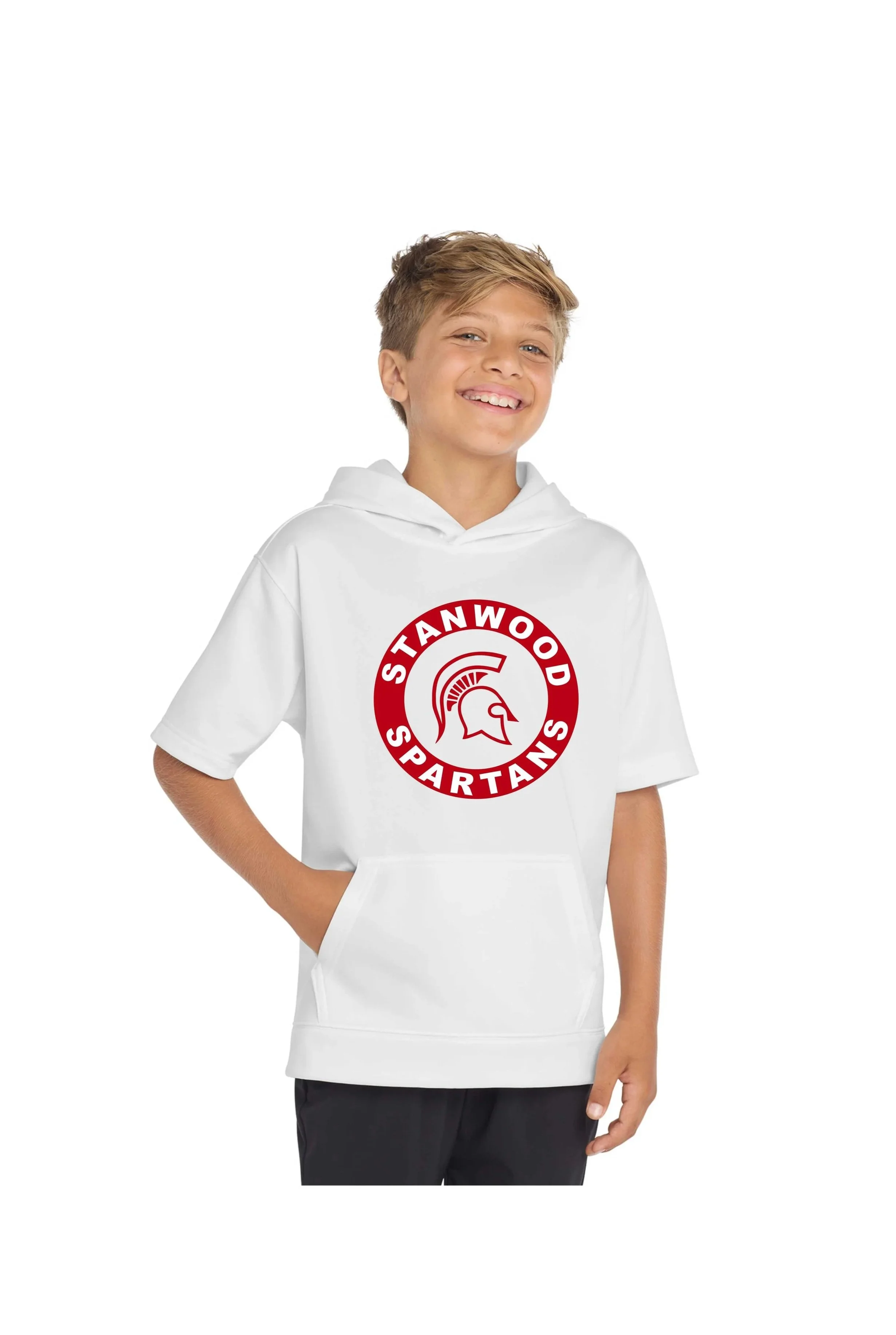 NEW Spartan Helmet Sport-Tek  Youth Sport-Wick  Fleece Short Sleeve Hooded Pullover YST251 / ST251