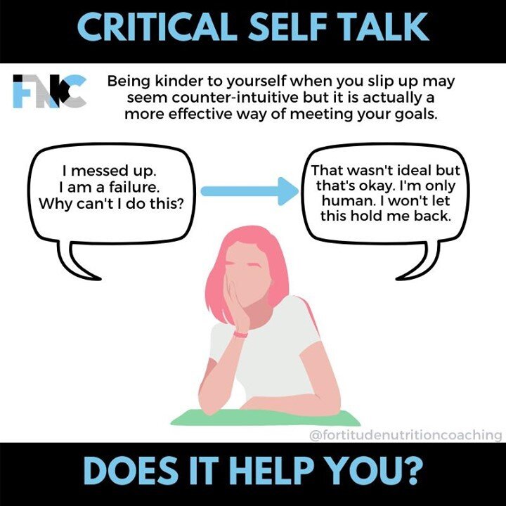 SELF-CRITICISM⁠
⁠
FN&rsquo;Simple⁠
How do you speak to yourself when you slip up? ⁠
⁠
Some of us can be pretty hard on ourselves- you are your own worst critic, as the saying goes. ⁠
⁠
Usually, this makes us feel worse. We may even go into self-sabotage mode because we feel so bad! ⁠
⁠
Being a little kinder to yourself may seem counterintuitive but it is actually a more effective way of achieving your goals. ⁠
⁠
FN&rsquo;Why⁠
Slipping up on our diet can make us feel like a failure. We may beat ourselves up for not having enough willpower and wonder why we find change so hard.⁠
⁠
Sometimes we feel so guilty that we end up eating more and more. This can be a really hard cycle to break.⁠
⁠
On paper, we can see that this isn&rsquo;t helpful.⁠
⁠
If our friends were talking about themselves in this way, we probably wouldn't sit there and agree with them. 'Yes, you're right, you've totally messed up. What a failure, you may as well give up!' ⁠
⁠
The problem is, we struggle to be nice to ourse